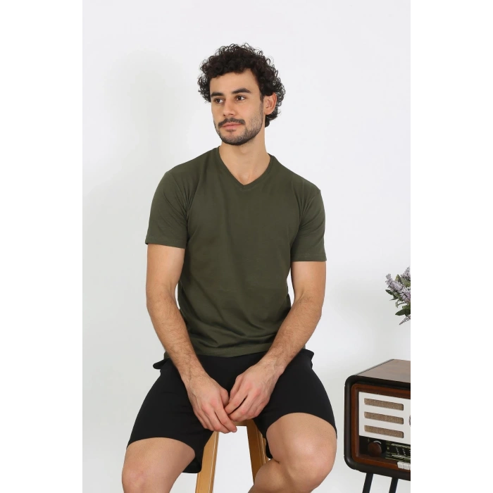 MİRAY- Erkek Penye Haki 3lü Pijama Takımı