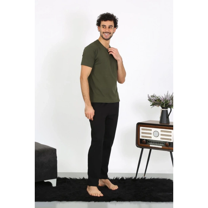 MİRAY- Erkek Penye Haki 3lü Pijama Takımı