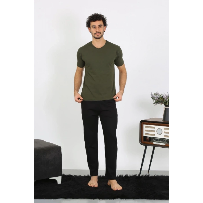 MİRAY- Erkek Penye Haki 3lü Pijama Takımı