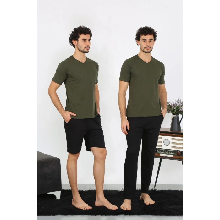 MİRAY- Erkek Penye Haki 3lü Pijama Takımı