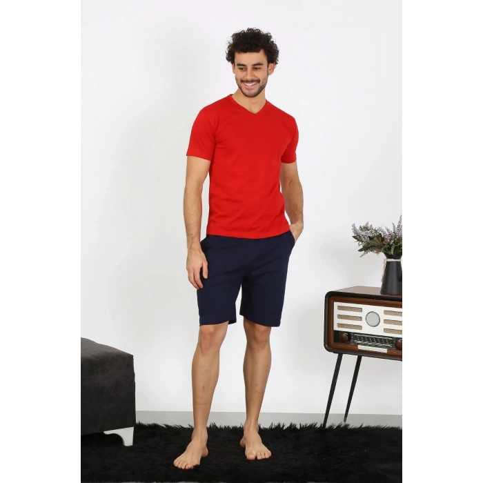 MİRAY- Erkek Penye Kırmızı 3lü Pijama Takımı