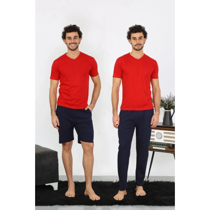MİRAY- Erkek Penye Kırmızı 3lü Pijama Takımı