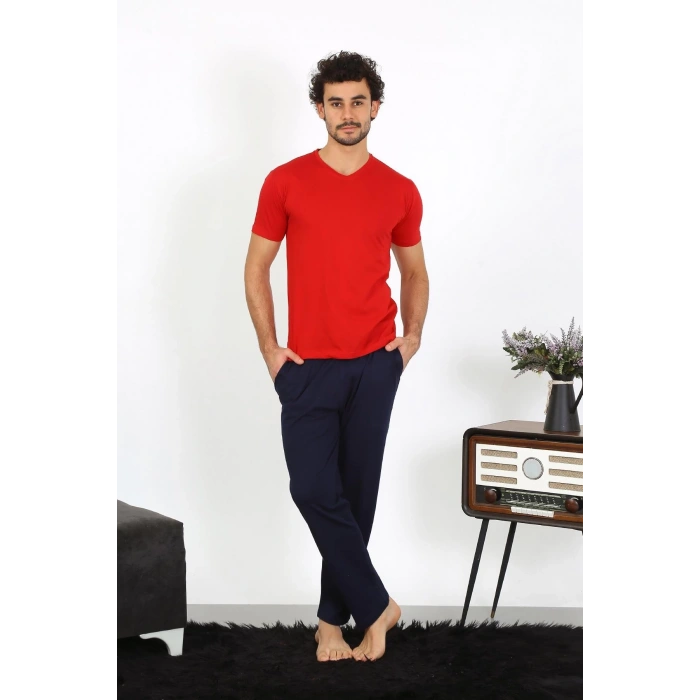 MİRAY- Erkek Penye Kırmızı 3lü Pijama Takımı