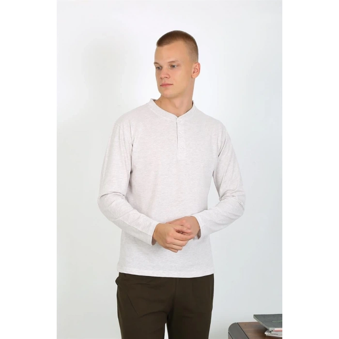 MİRAY- Erkek Penye Uzun Kol Pijama Takımı Ekru