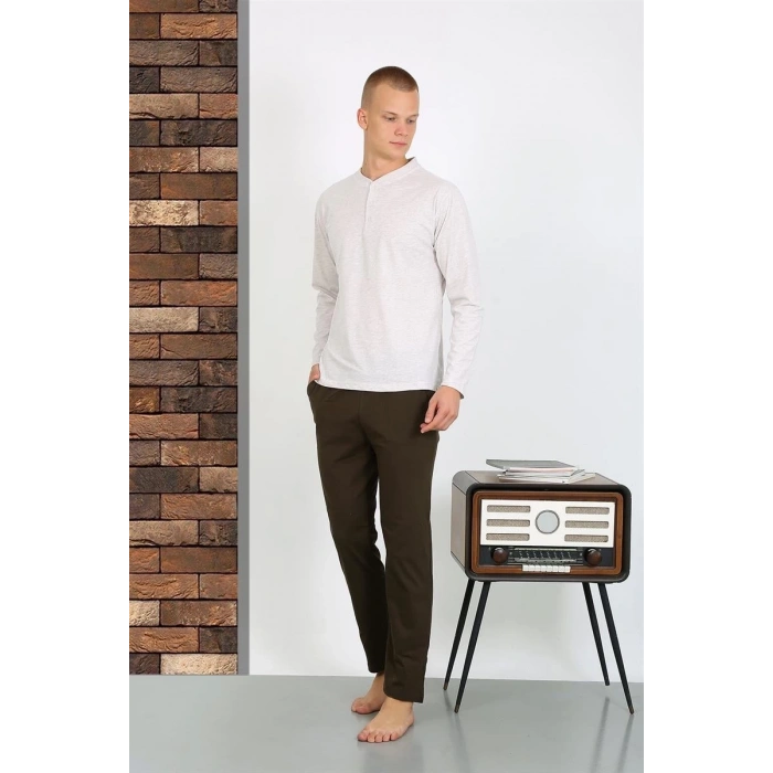 MİRAY- Erkek Penye Uzun Kol Pijama Takımı Ekru