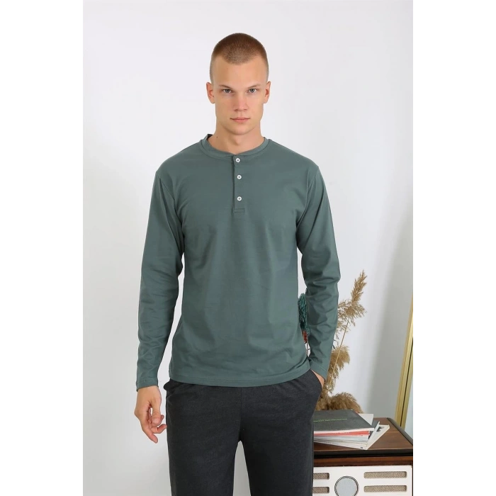 MİRAY- Erkek Penye Uzun Kol Pijama Takımı Haki