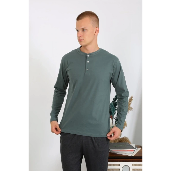 MİRAY- Erkek Penye Uzun Kol Pijama Takımı Haki