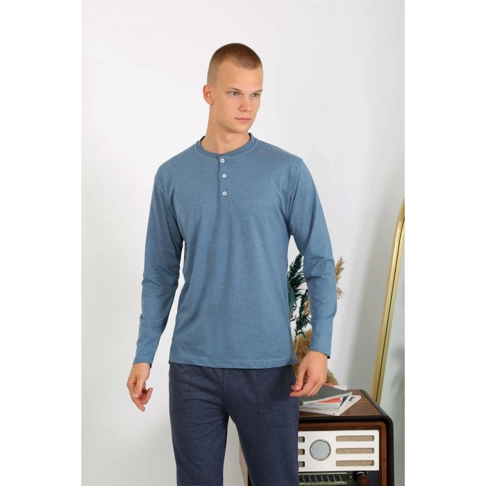 MİRAY- Erkek Penye Uzun Kol Pijama Takımı İndigo