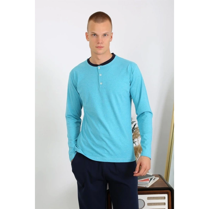 MİRAY- Erkek Penye Uzun Kol Pijama Takımı Turkuaz