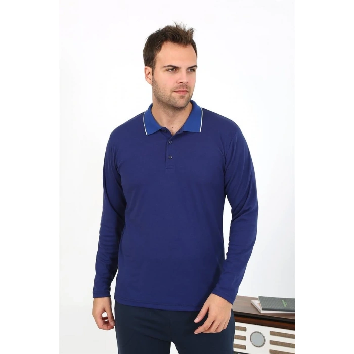MİRAY- Erkek Polo Yaka Uzun Kol Penye Pijama Takımı Lacivert