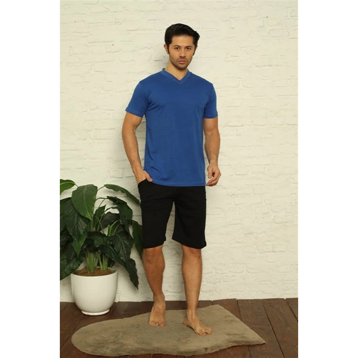 MİRAY- Erkek Saks V Yaka 3lü Pijama Takım