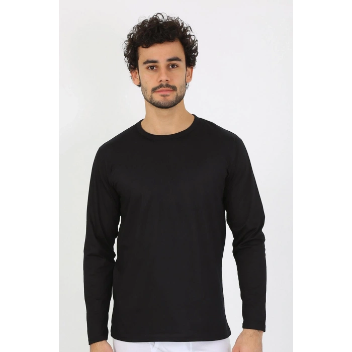 MİRAY- Erkek Sıfır Yaka Uzun Kol Siyah Fanila