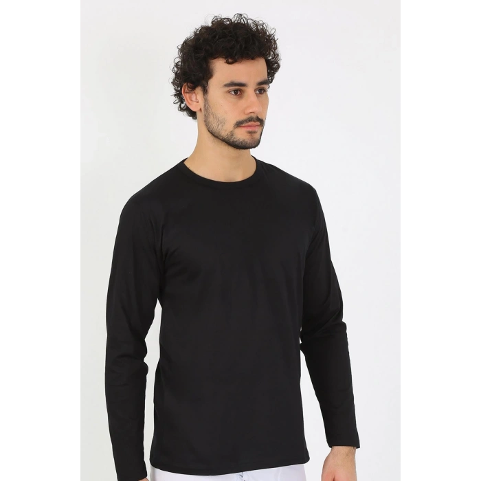 MİRAY- Erkek Sıfır Yaka Uzun Kol Siyah Fanila