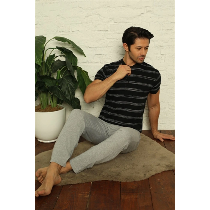 MİRAY- Erkek Siyah 3lü Pijama Takım