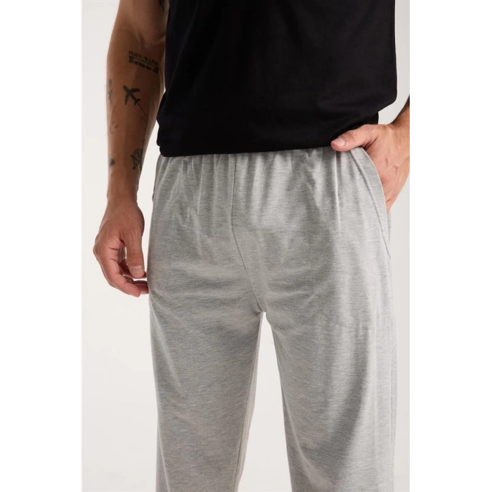 MİRAY- Erkek Siyah Düğmeli Yaka Kısa Kol Pijama Takımı