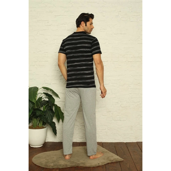 MİRAY- Erkek Siyah V Yaka 3lü Pijama Takım