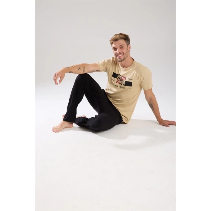 MİRAY- Erkek Ten Rengi Kısa Kol Pijama Takımı