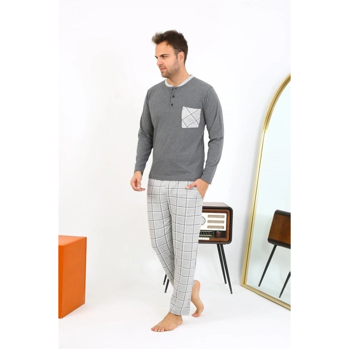 MİRAY- Erkek Uzun Kol Penye Antrasit Pijama Takımı