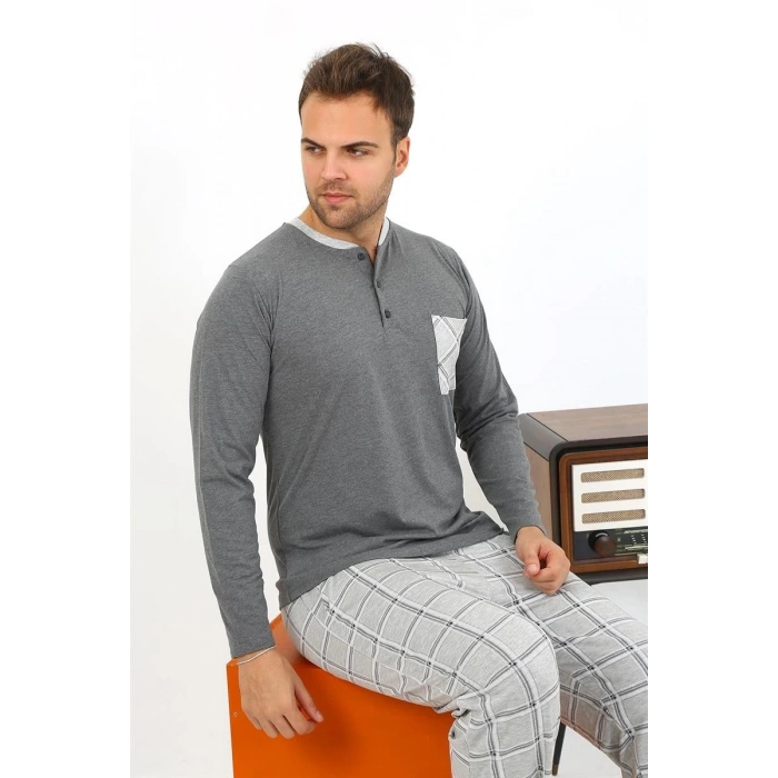 MİRAY- Erkek Uzun Kol Penye Antrasit Pijama Takımı