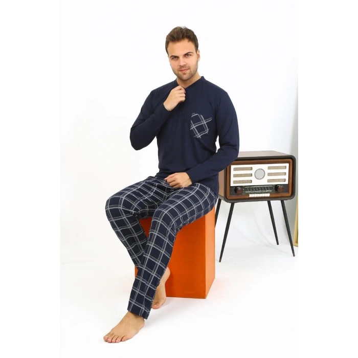 MİRAY- Erkek Uzun Kol Penye Lacivert Pijama Takımı