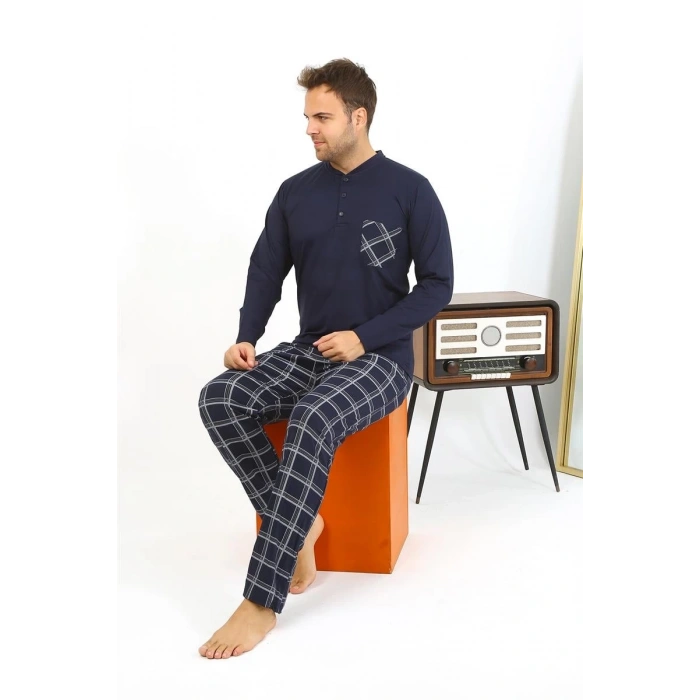 MİRAY- Erkek Uzun Kol Penye Lacivert Pijama Takımı