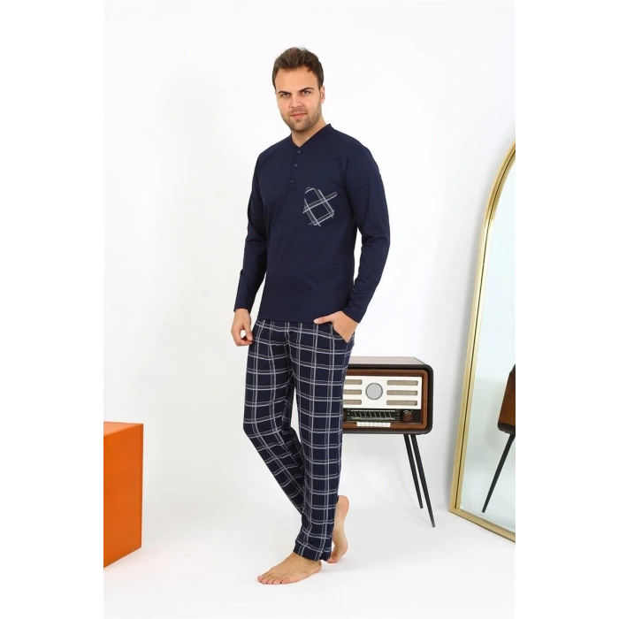 MİRAY- Erkek Uzun Kol Penye Lacivert Pijama Takımı