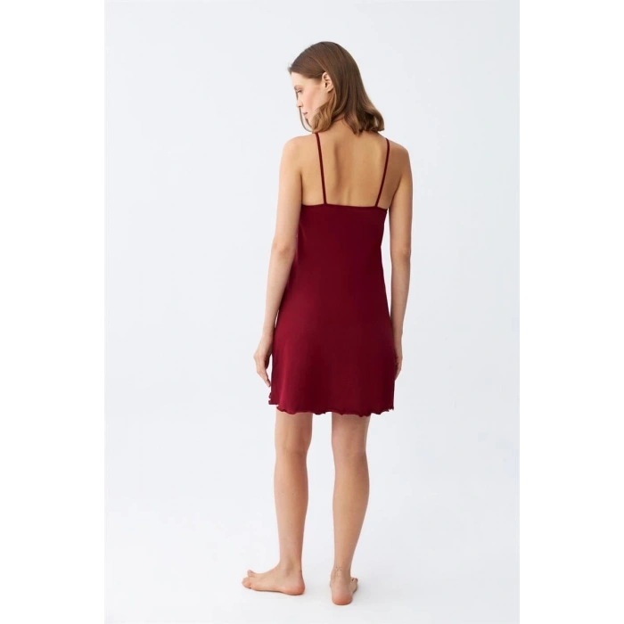 MİRAY- İp Askılı Penye Gecelik Bordo