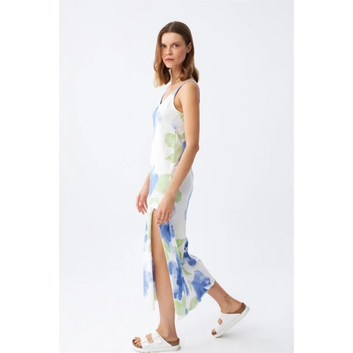 MİRAY- İp Askılı Uzun Yırtmaçlı Penye Gecelik