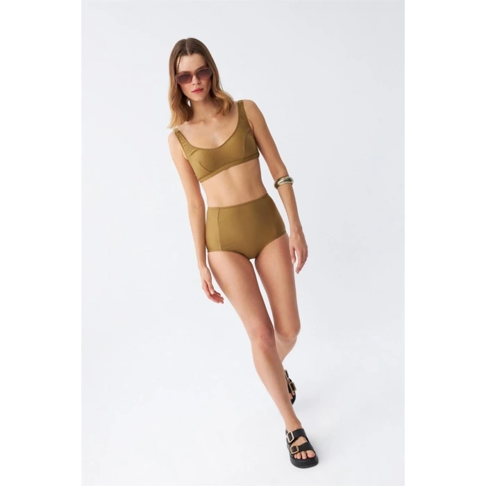 MİRAY- Kadın Basic Hardal Pedli Yüksek Bel Bikini Takımı