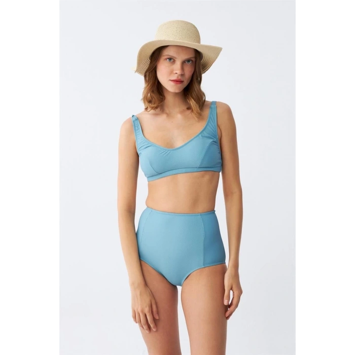 MİRAY- Kadın Basic Turkuaz Pedli Yüksek Bel Bikini Takımı