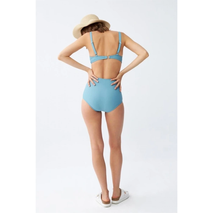 MİRAY- Kadın Basic Turkuaz Pedli Yüksek Bel Bikini Takımı