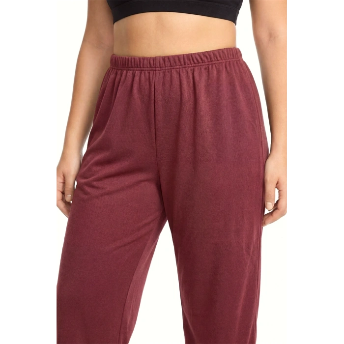 MİRAY- Kadın Bordo Dokulu Büyük Beden Cepli Pijama Altı Rahat Kesim Yumuşak Kumaş Ev Giyim Alt