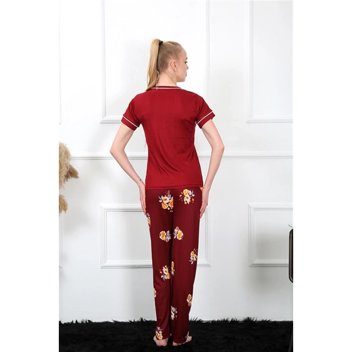 MİRAY- Kadın Bordo Kısa Kol Pijama Takım