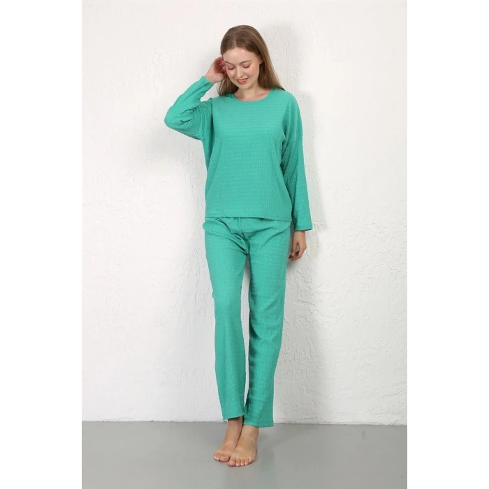 MİRAY- Kadın Bürümcük Kumaş Pijama Takım Yeşil