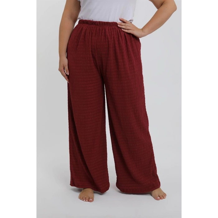 MİRAY- Kadın Büyük Beden Bordo Rahat Kesim Baggy Tek Alt