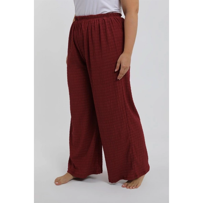 MİRAY- Kadın Büyük Beden Bordo Rahat Kesim Baggy Tek Alt