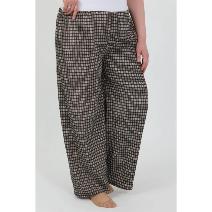 MİRAY- Kadın Büyük Beden Bürümcük Pantolon  Kahve