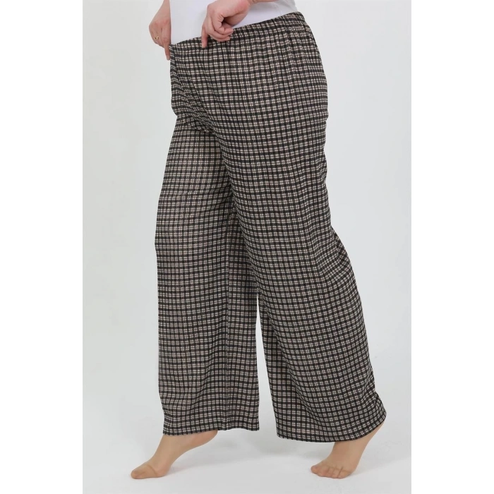 MİRAY- Kadın Büyük Beden Bürümcük Pantolon  Kahve