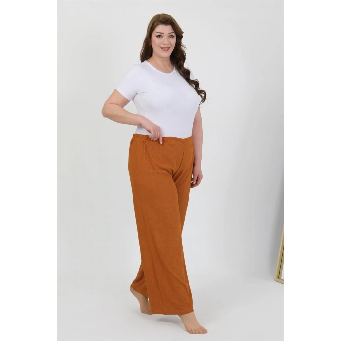 MİRAY- Kadın Büyük Beden Bürümcük Pantolon Kremit