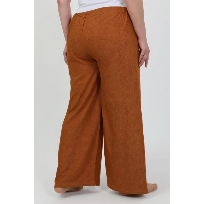 MİRAY- Kadın Büyük Beden Bürümcük Pantolon Kremit