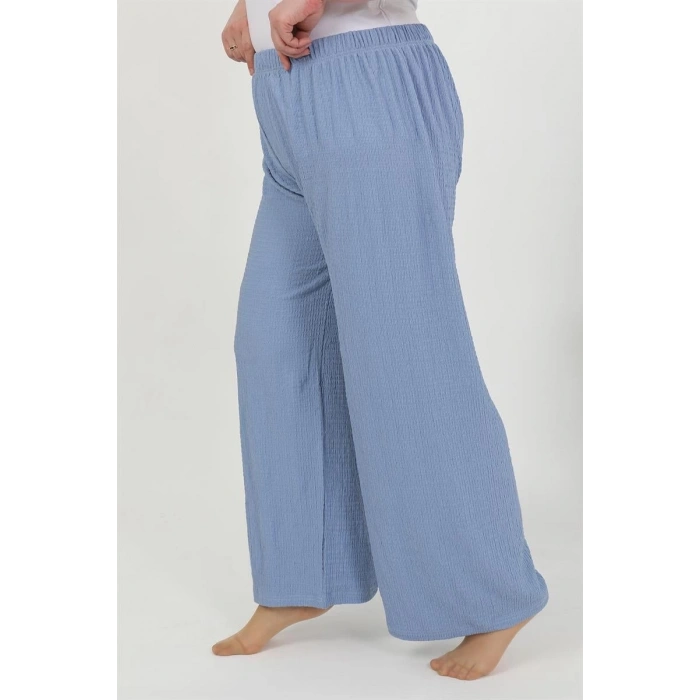 MİRAY- Kadın Büyük Beden Bürümcük Pantolon  Mavi