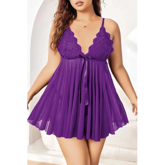 MİRAY- Kadın Büyük Beden Fantezi Gecelik Mor