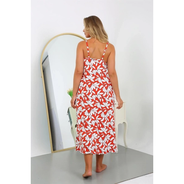 MİRAY- Kadın Büyük Beden İp Askılı Pamuklu Uzun Gecelik