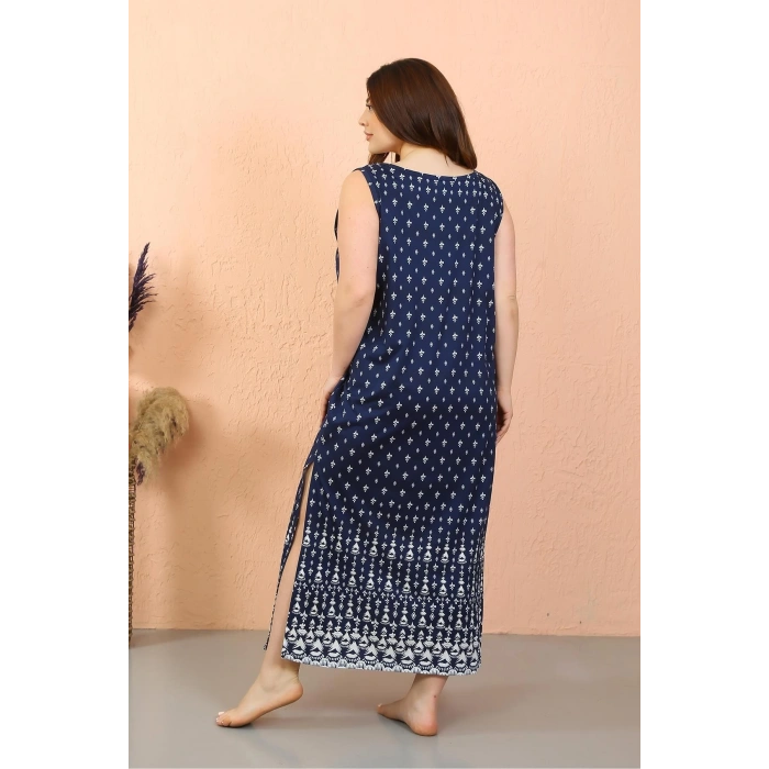 MİRAY- Kadın Büyük Beden Kalın Askılı Yırtmaçlı Gecelik