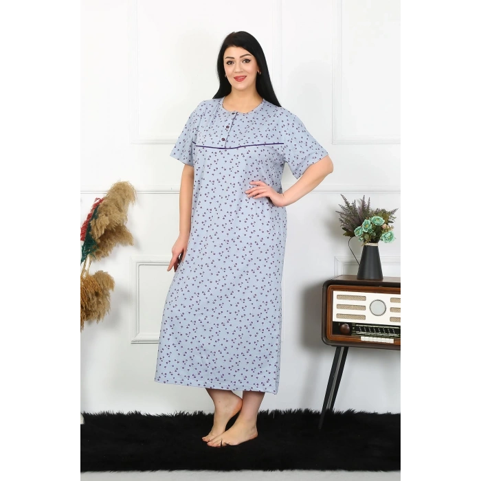 MİRAY- Kadın Büyük Beden Kısa Kol İndigo Anne Gecelik