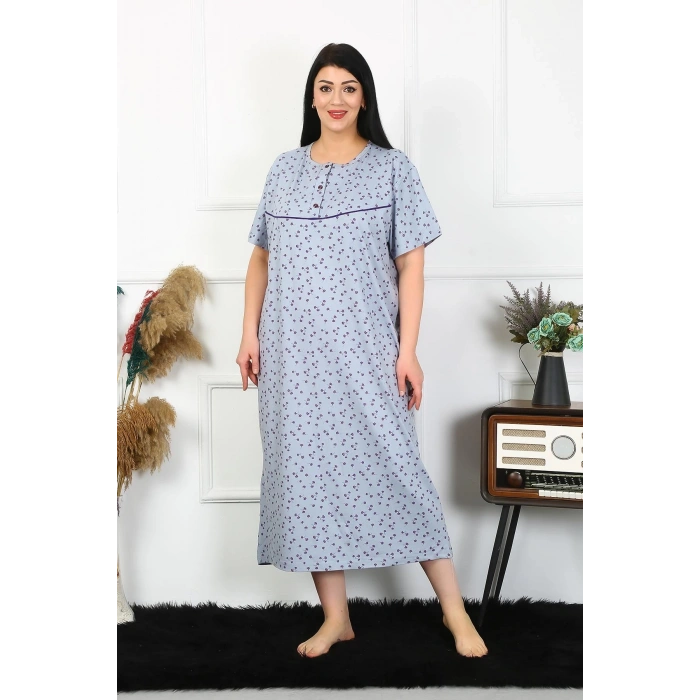 MİRAY- Kadın Büyük Beden Kısa Kol İndigo Anne Gecelik