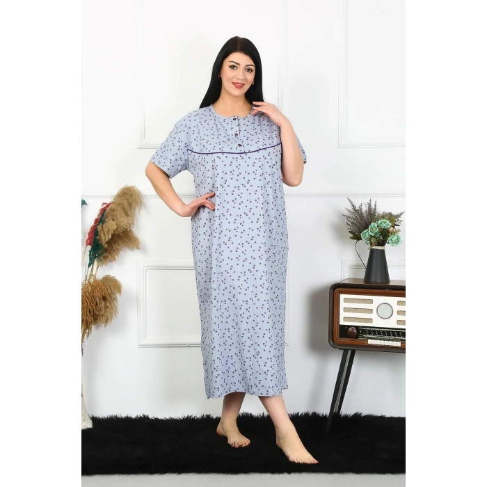 MİRAY- Kadın Büyük Beden Kısa Kol İndigo Anne Gecelik