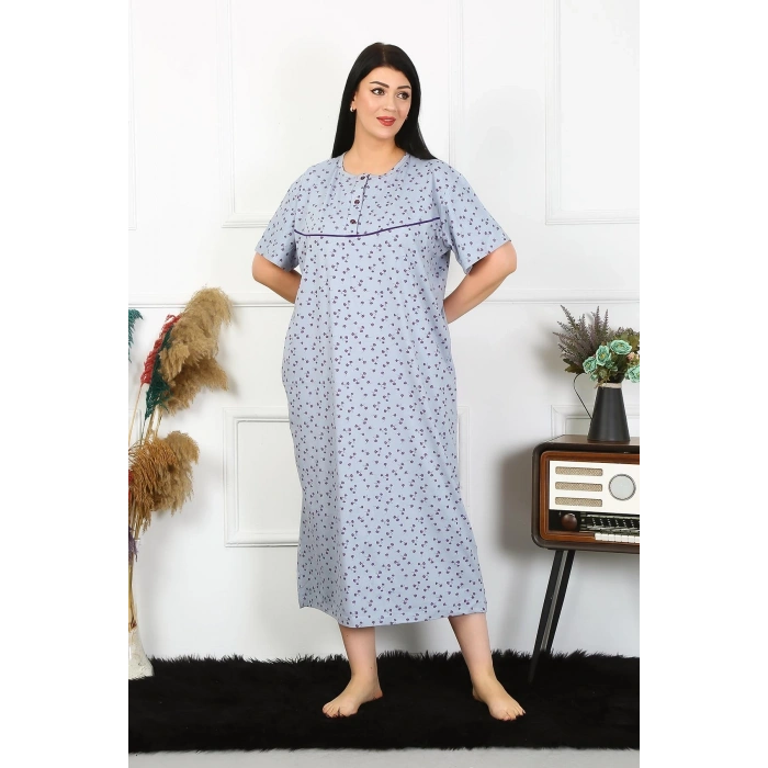 MİRAY- Kadın Büyük Beden Kısa Kol İndigo Anne Gecelik