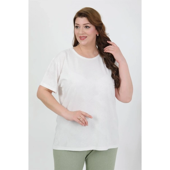 MİRAY- Kadın Büyük Beden Kısa Kol Penye Pijama Takımı Beyaz