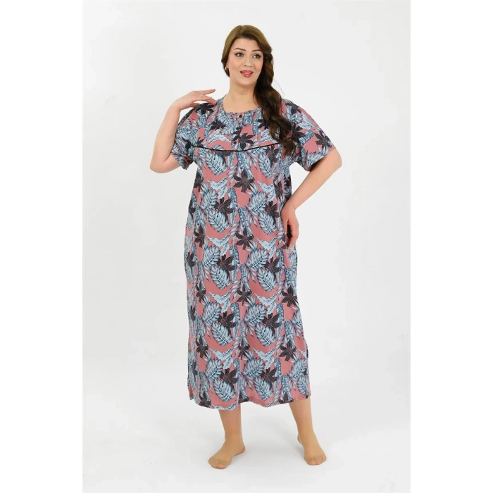 MİRAY- Kadın Büyük Beden Kısa Kol Somon Anne Gecelik